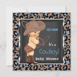 Cowboy Baby Shower Boy Blue Brown Inbjudningar