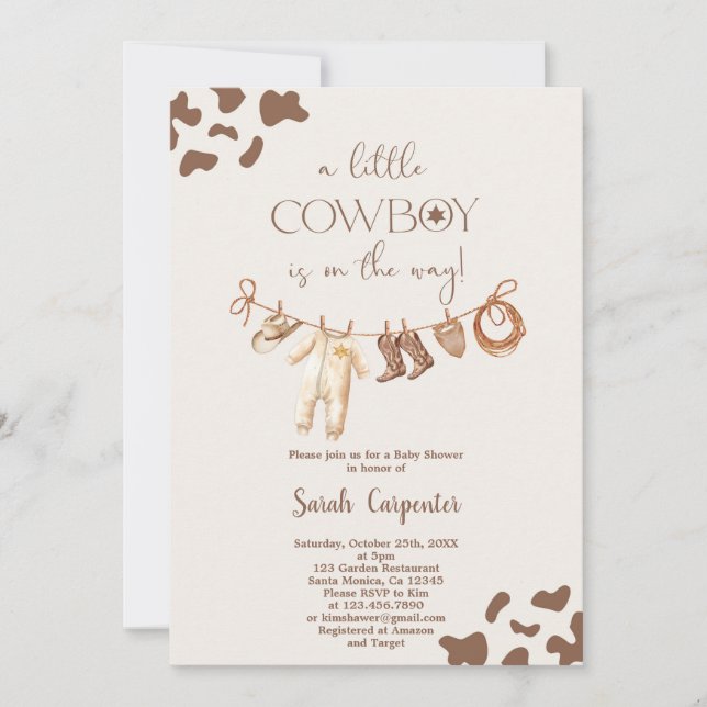 Cowboy Baby Shower Boy Inbjudningar (Framsida)