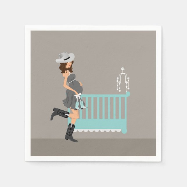 Cowboy Baby Shower - Brunette - Westernt tema Pappersservett (Framsidan)