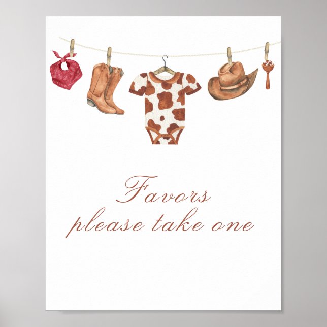 Cowboy baby shower - favors, please take one poster (Framsidan)