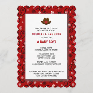 Cowboy Baby Shower Inbjudan WESTERNARE RED BANDANA