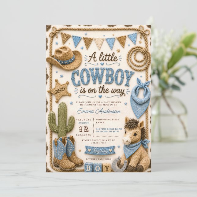 Cowboy Baby Shower Inbjudningar (Stående Fram)