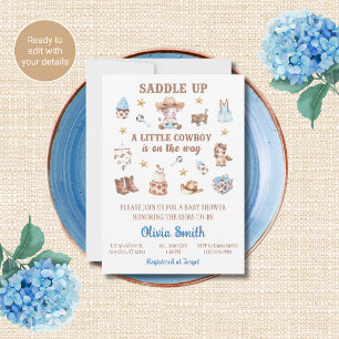 Cowboy Baby Shower Inbjudningskort Saddle Up