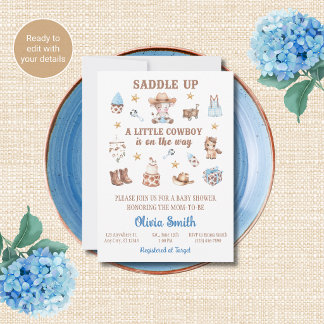 Cowboy Baby Shower Inbjudningskort Saddle Up