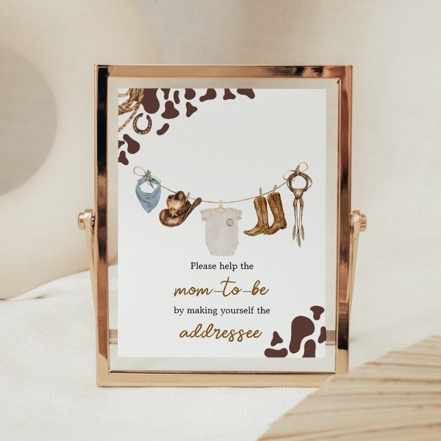 Cowboy Baby Shower Kuvert Station Poster (Wild West Rodeo Baby Shower Envelope Station Sign)