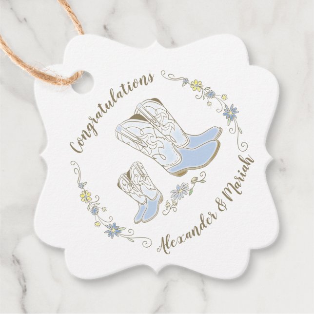 Cowboy Baby Shower Land Western Blue Boy Gåvor Etiketter (Framsida)