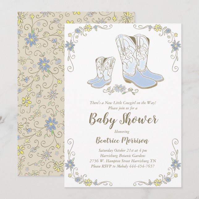 Cowboy Baby Shower Land Western Blue Boy Inbjudningar (Fram/baksida)
