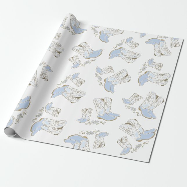 Cowboy Baby Shower Land Western Blue Boy Presentpapper (Utrullad)