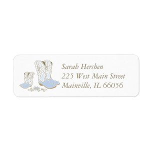Cowboy Baby Shower Land Western Blue Boy Returadress Etikett
