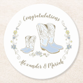 Cowboy Baby Shower Land Western Blue Boy Underlägg Papper Rund