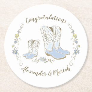 Cowboy Baby Shower Land Western Blue Boy Underlägg Papper Rund