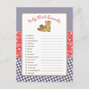 Cowboy Baby Shower Ord Scramble Game Inbjudan Vykort