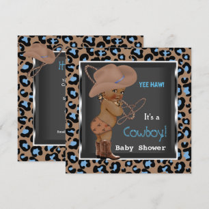 Cowboy Baby Shower Pojke Blå Brun Etnisk Inbjudningar