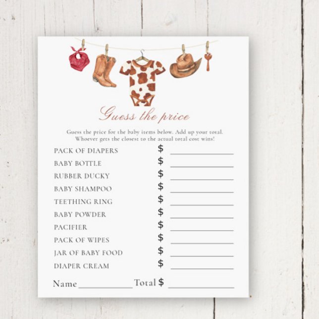 Cowboy baby shower - Price Guess Game (Skapare uppladdad)