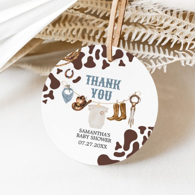 Cowboy Baby Shower Round Gåvor Etiketter (Cowboy Baby Shower Round Favor Tags )