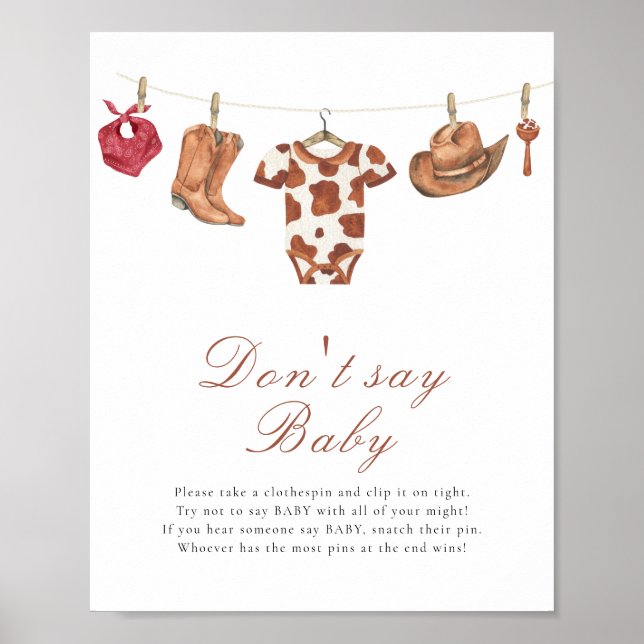 Cowboy baby shower - Säg inte bebis  Poster (Framsidan)