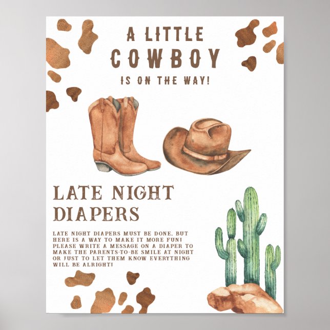 Cowboy baby shower Sent blöjor spel Poster (Framsidan)