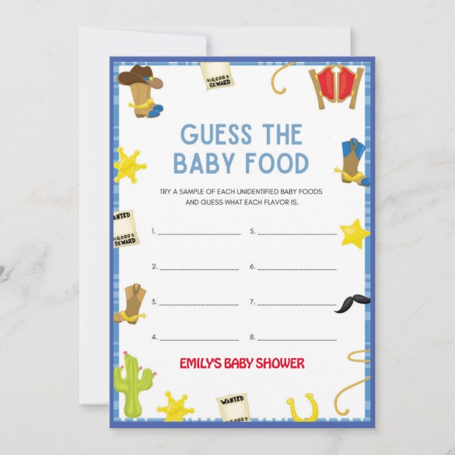 Cowboy Baby Shower-spel - redigerbart Namn, 5 x 7  Inbjudningar (Framsida)