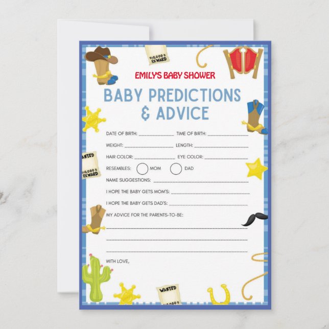 Cowboy Baby Shower-spel - redigerbart Namn, 5 x 7  Inbjudningar (Framsida)