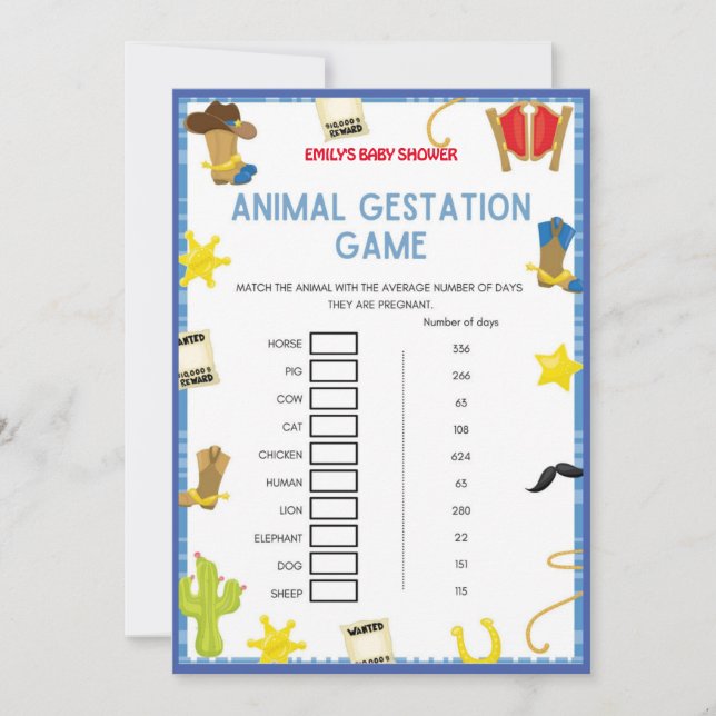 Cowboy Baby Shower-spel - redigerbart Namn, 5 x 7  Inbjudningar (Framsida)