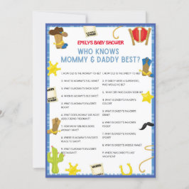 Cowboy Baby Shower-spel - redigerbart Namn, 5 x 7 Inbjudningar