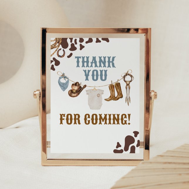 Cowboy Baby Shower Tack för att du kom Poster (Wild West Rodeo Baby Shower Thank you for Coming Sign)