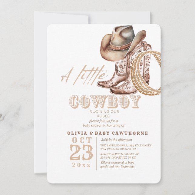 Cowboy Baby Shower Watercolor Rustic Inbjudningar (Framsida)