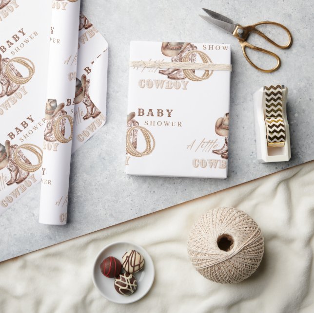 Cowboy Baby Shower Watercolor Rustic Presentpapper (Hantverk)