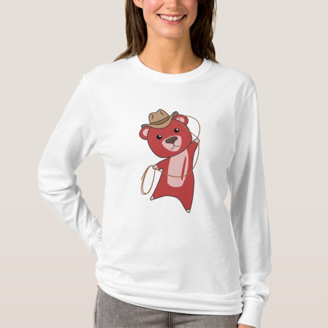 Cowboy Bear Nalle Western Red T Shirt (Framsida)