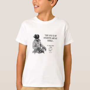 COWBOY: BIBLE: STRENTGH, SHIELD: PENCIL REALISM T SHIRT
