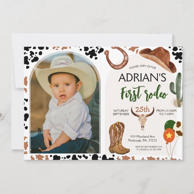 Cowboy Birthday 1st Rodeo Födelsedagsfest Inbjudningar (Framsida)