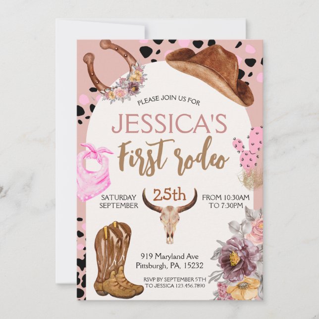 Cowboy Birthday 1st Rodeo Födelsedagsfest Inbjudningar (Framsida)