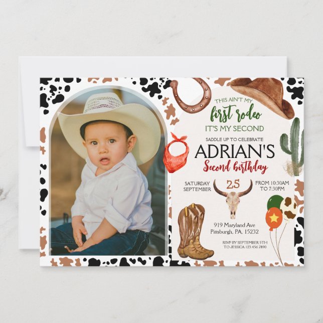 Cowboy Birthday 2:a Rodeo-Födelsedagsfesten Inbjudningar (Framsida)