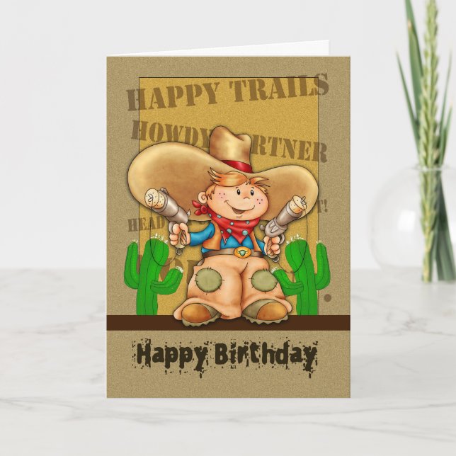 Cowboy Birthday Card - Rootin'Tootin's Birthday Kort (Framsida)