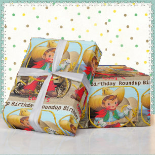Cowboy Birthday Roundup Add Namn Hat Chaps Rope Presentpapper