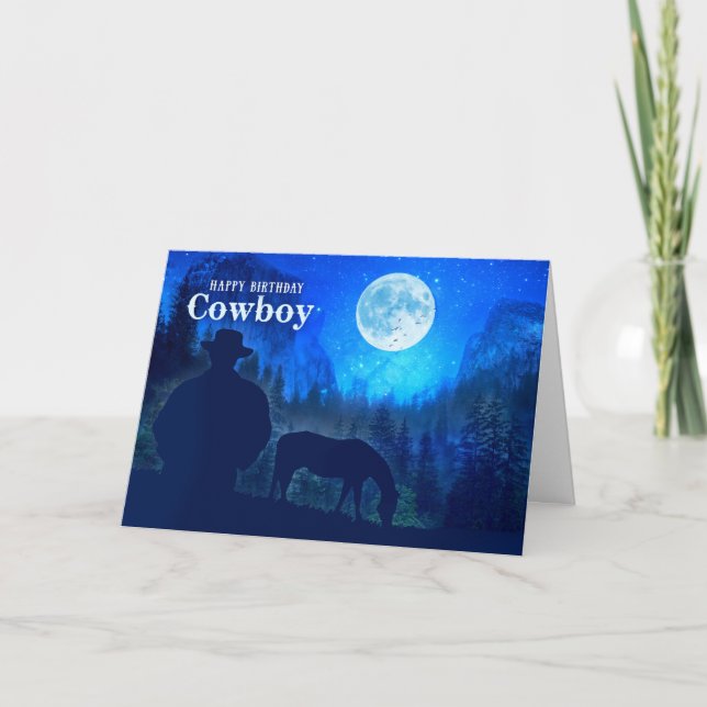 Cowboy Birthday Western ThLED Moonlit Mountain Kort (Framsida)