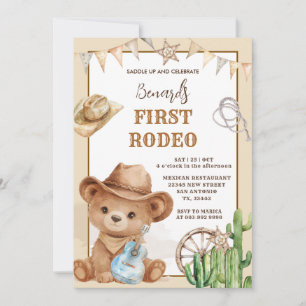 Cowboy Björn Western Första Rodeo Födelsedag Inbjudningar