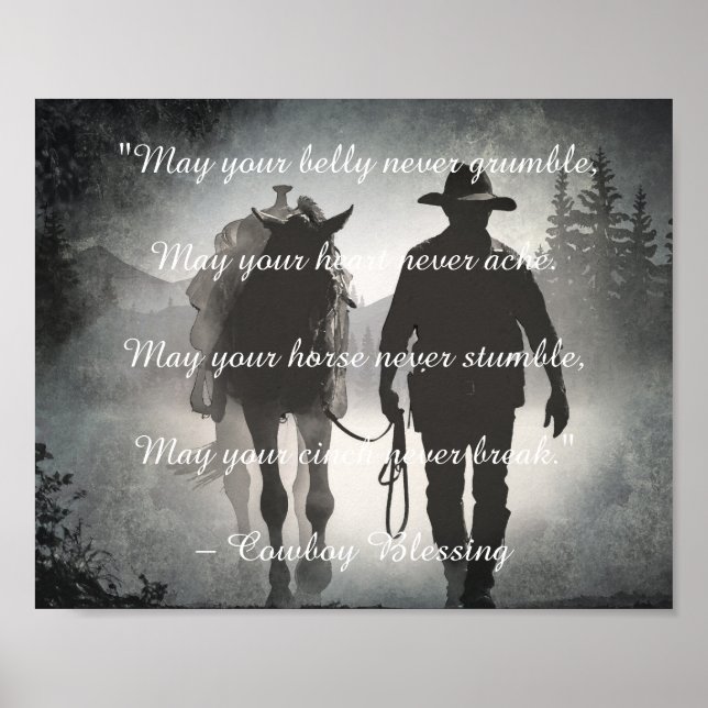 Cowboy Blating Horse Silhouette Decoupage Skriv ut Poster (Framsidan)