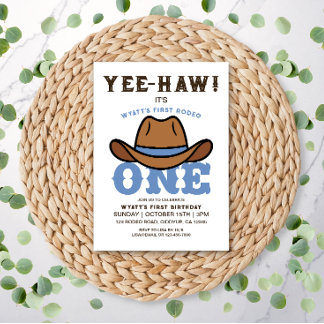 Cowboy Blue First Rodeo Första födelsedagen Inbjudningar