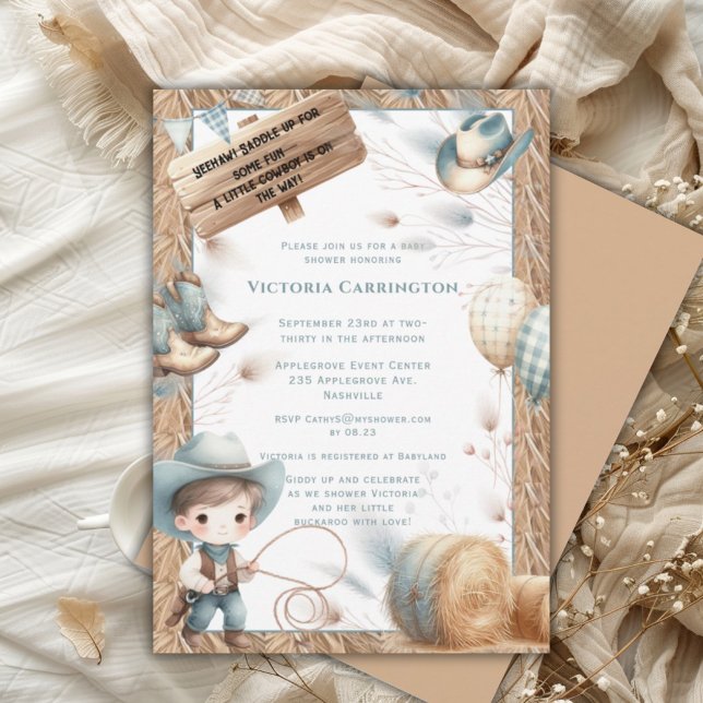 Cowboy Blue Western Boy Baby Shower Inbjudningar (Skapare uppladdad)