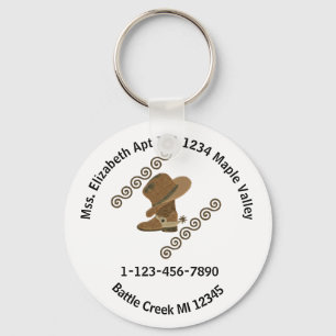 Cowboy Boot and Hat Off Home Contact Info Keychain Nyckelring