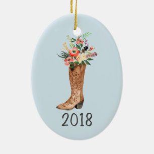 Cowboy Boot Bouquet Keepsakyår Julgransprydnad Keramik