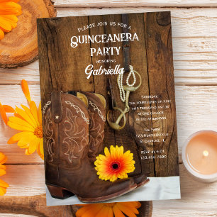 Cowboy Boot Daisy Country Western Quinceanera blir Inbjudningar