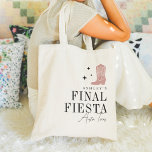 Cowboy Boot final Fiesta Bachelorette Party Tygkasse<br><div class="desc">Välkomna vänner till din eller dina bachelorettfest eller flickor helg med den söta personligen tote bags. Utformningen har en dammig cowboybock i ro med små stjärnor,  med bridens namn,  "Slutlig fiesta" och ditt mål (som visas med Austin,  Texas) justerat mot högerna med klassiska serif-bokstäver.</div>