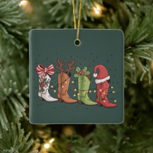 Cowboy Boot Jul Western Cowgirl Country Xmas Julgransprydnad Keramik