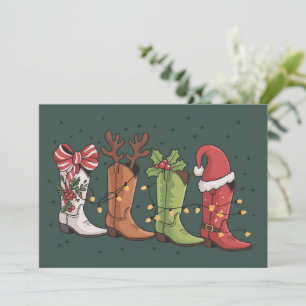 Cowboy Boot Jul Western Cowgirl Country Xmas Julkort