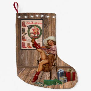 Cowboy Boot-julafton Cowgirl som sätter på rött Bo Liten Julstrumpa