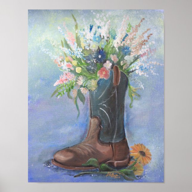Cowboy Boot och WildblomBouquet Poster (Framsidan)