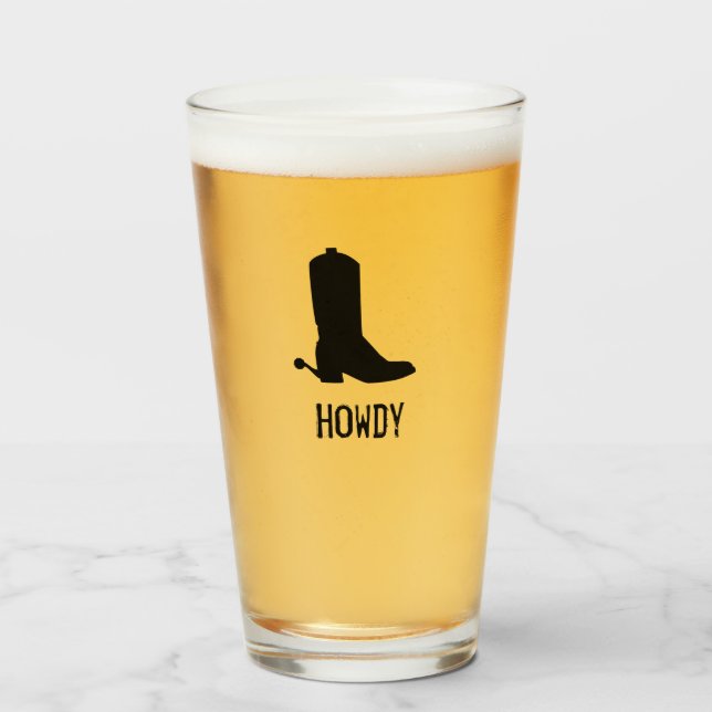 Cowboy Boot Silhouette HOWDY Sporrar Svart Kul Glaskopp (Framsida fylld)
