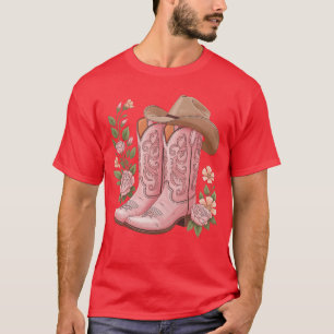 cowboy boot western country cowgirl blommor flicka t shirt